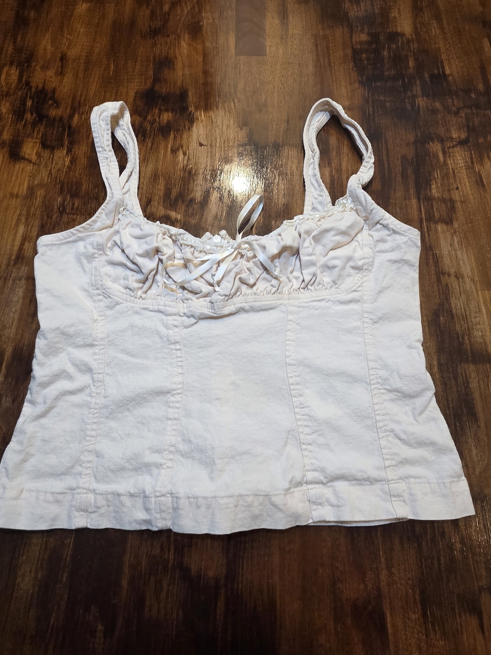 BDG Linen Mix Prairie Cami Crop Top Cream Color Sz L Cottegecore Tomatogirl
